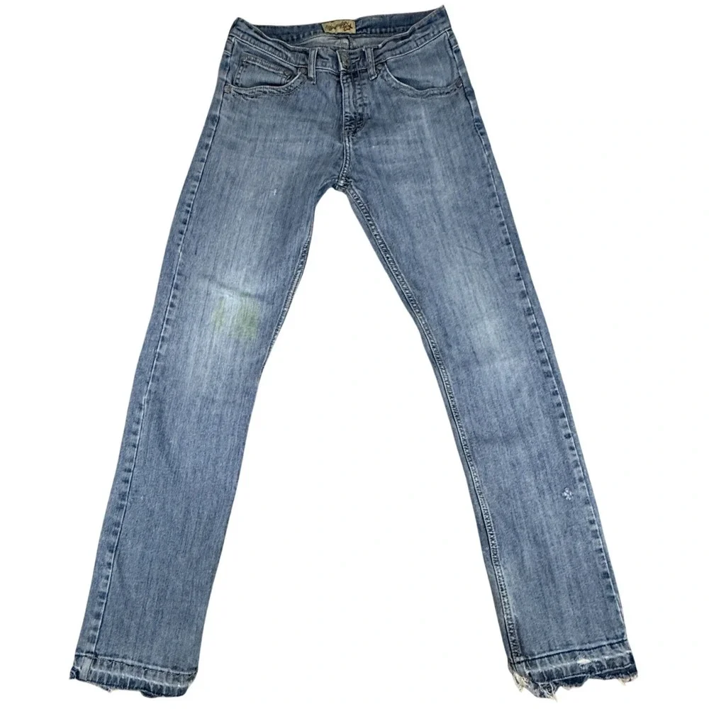Wrangler 20X Womens Jeans‎ 29x32 Blue Straight Raw Hem Distressed Western
